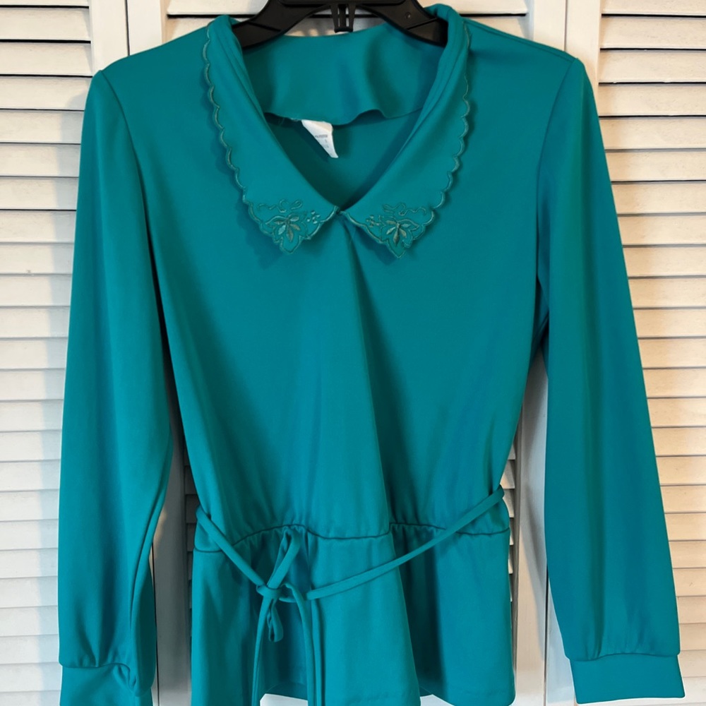 Vintage 70s Peplum Top— small- medium - Teal - Picture 5 of 5